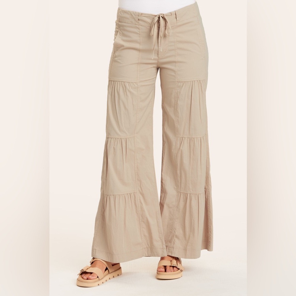 NWT Core by XCVI Women's Terraced Wide Leg Sand Cotton Blend Pant Sz XL